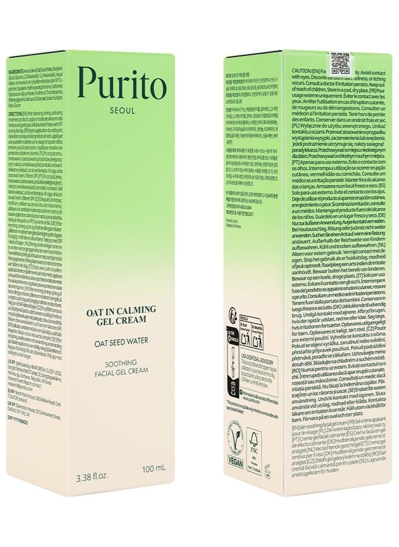 PURITO Seoul Oat-in Calming Gel Cream 100ml – Hydrating & Soothing Korean Skincare with Oat Extract for Sensitive Skin, Moisturizing Gel for Redness, Irritation & Inflammation Relief