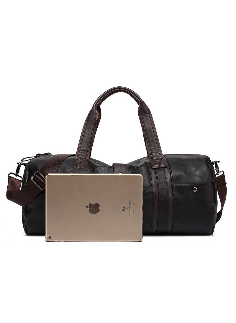 Retro Large Capacity Mens Travel Bag Portable Shoulder Handbag PU Leather Wear Resistant Casual Travel Bag for All Genders Black