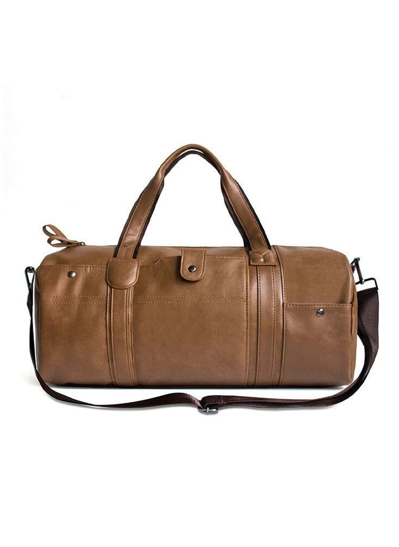 Retro Large Capacity Mens Travel Bag Portable Shoulder Handbag PU Leather Wear Resistant Casual Travel Bag for All Genders Khaki