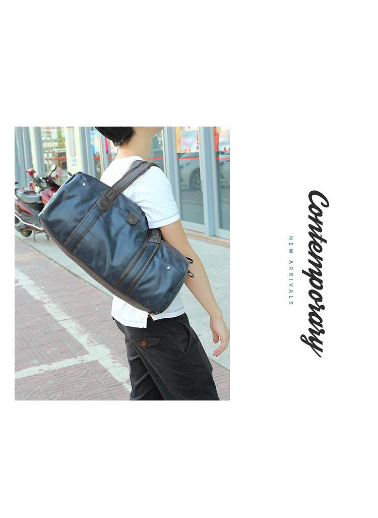 Retro Large Capacity Mens Travel Bag Portable Shoulder Handbag PU Leather Wear Resistant Casual Travel Bag for All Genders Blue