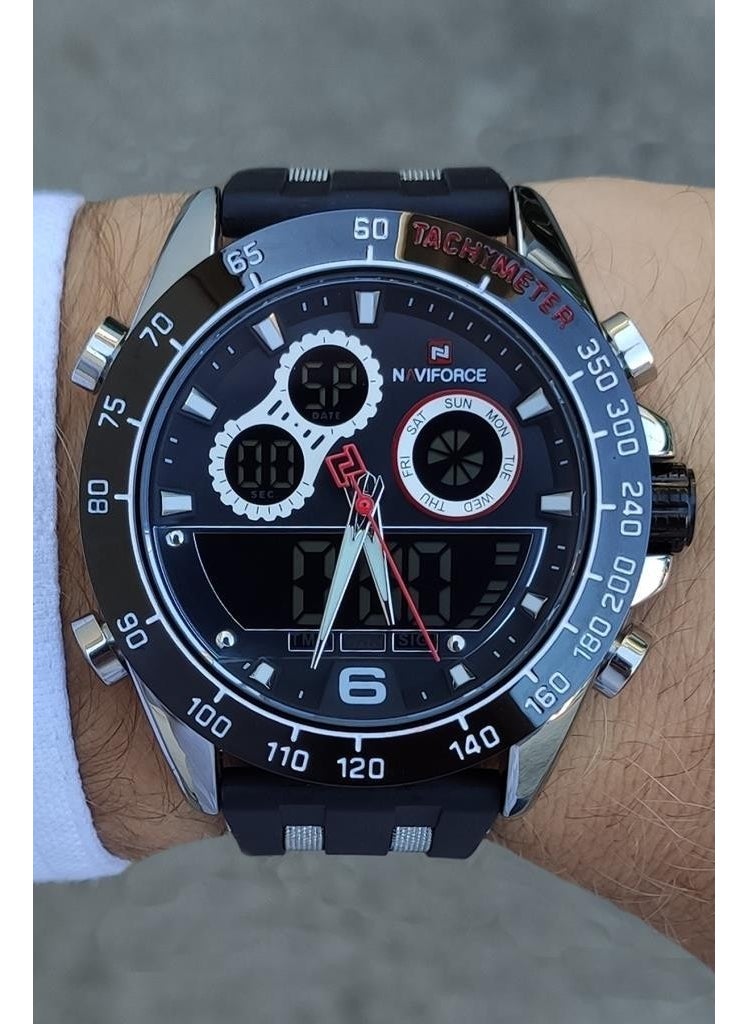 Silicone Strap Alarm and Illuminated Digital Analog Display Sports Men's Wristwatch