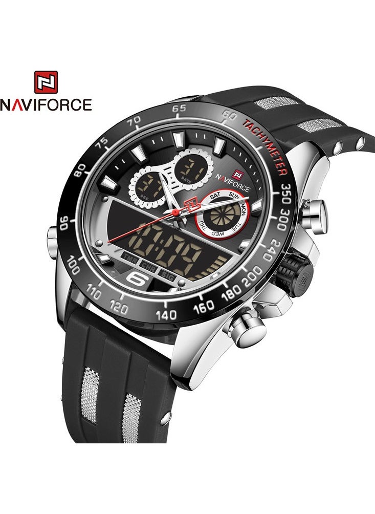 Silicone Strap Alarm and Illuminated Digital Analog Display Sports Men's Wristwatch