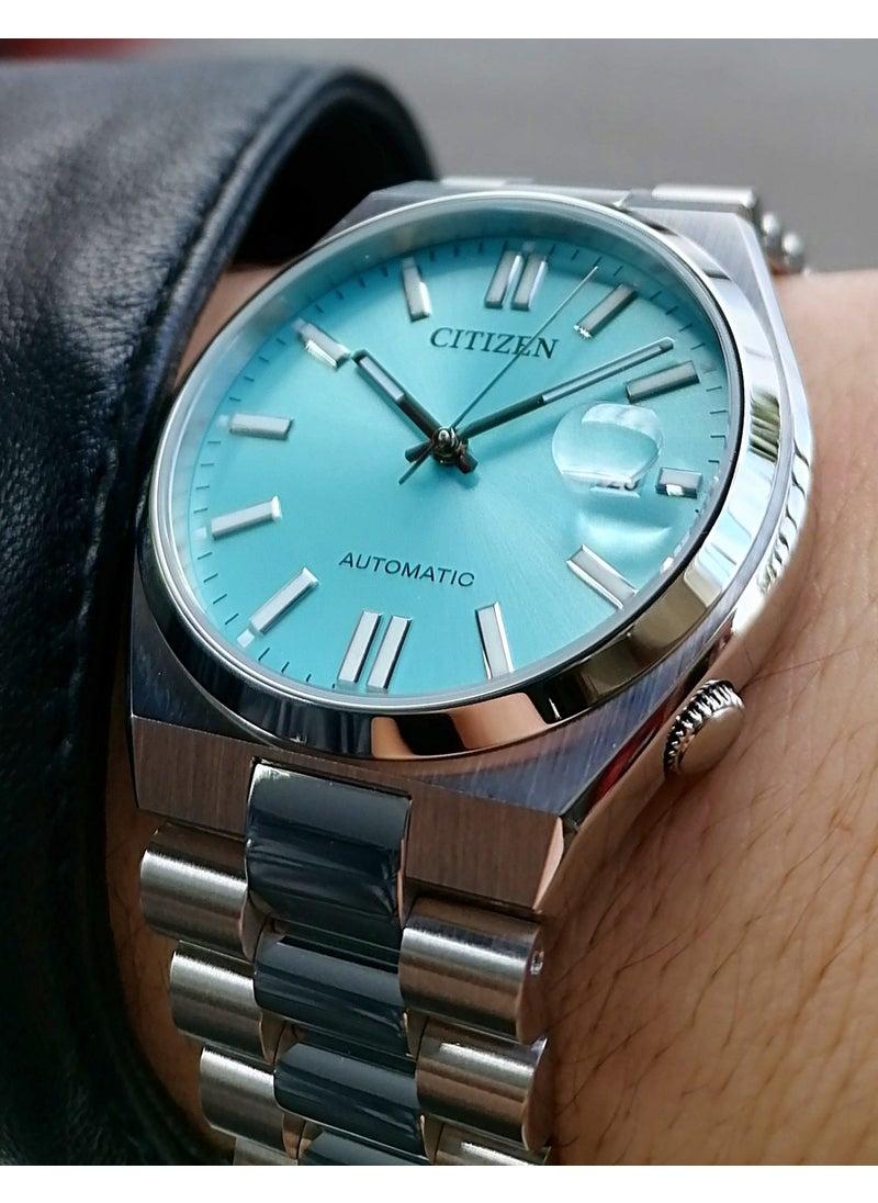 Automatic Blue Steel Strap Men's Wristwatch Waterproof