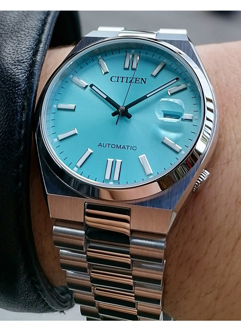 Automatic Blue Steel Strap Men's Wristwatch Waterproof