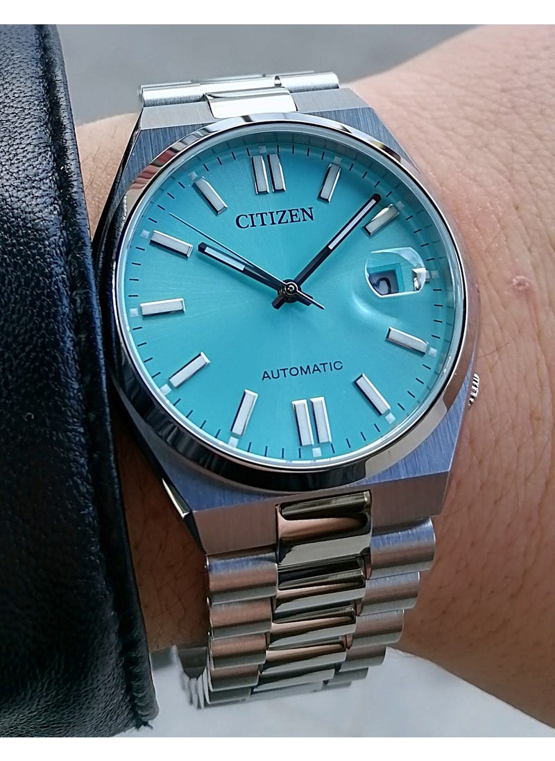 Automatic Blue Steel Strap Men's Wristwatch Waterproof