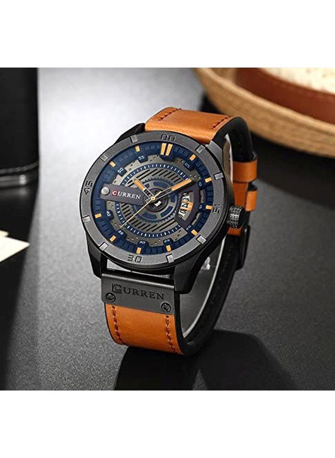 Men Leather Analog Watch 8301 - 47 mm - Brown