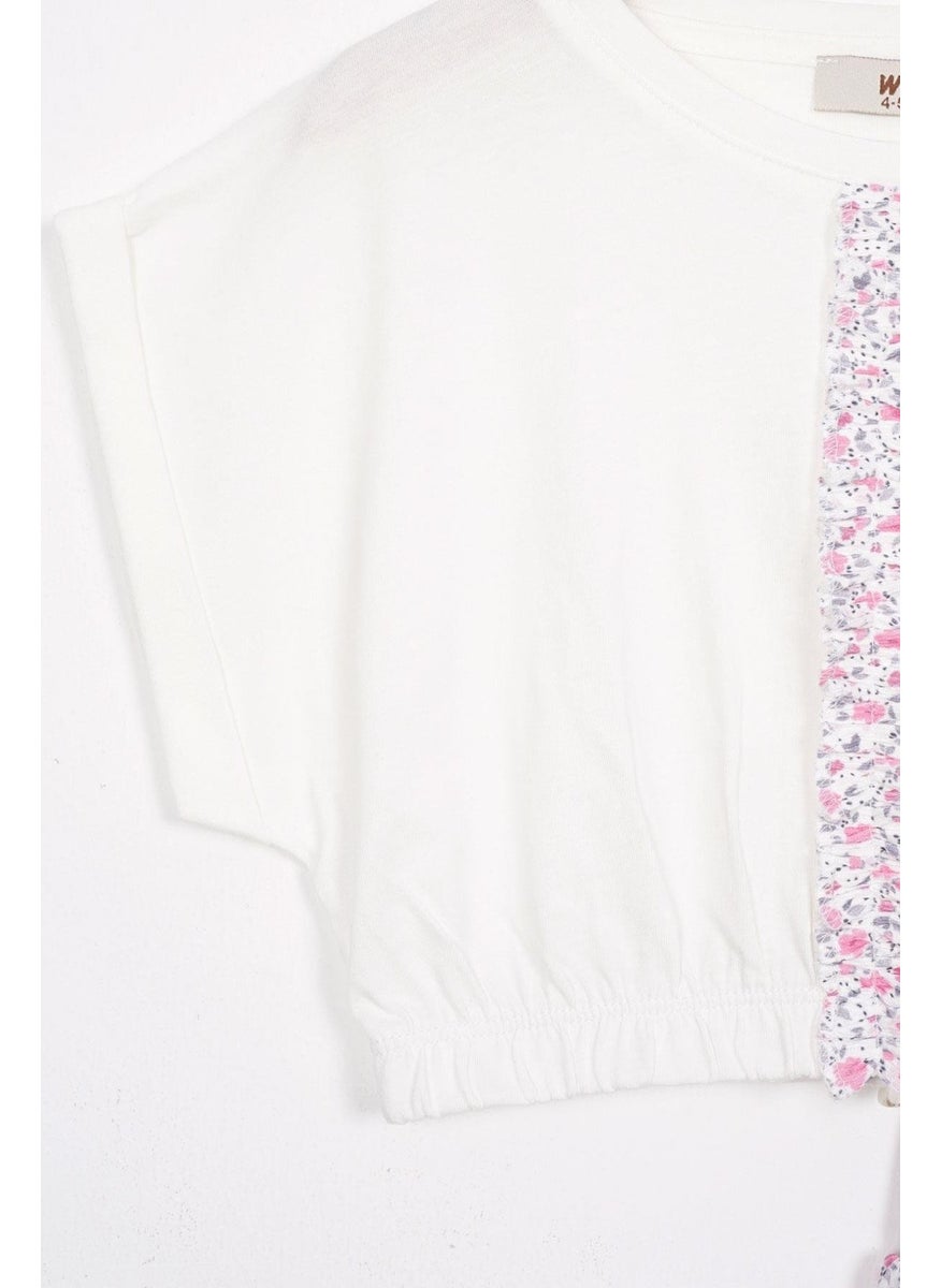 Waist Elastic Double Sleeve Flowered Pink Color Girl Skirt Suit