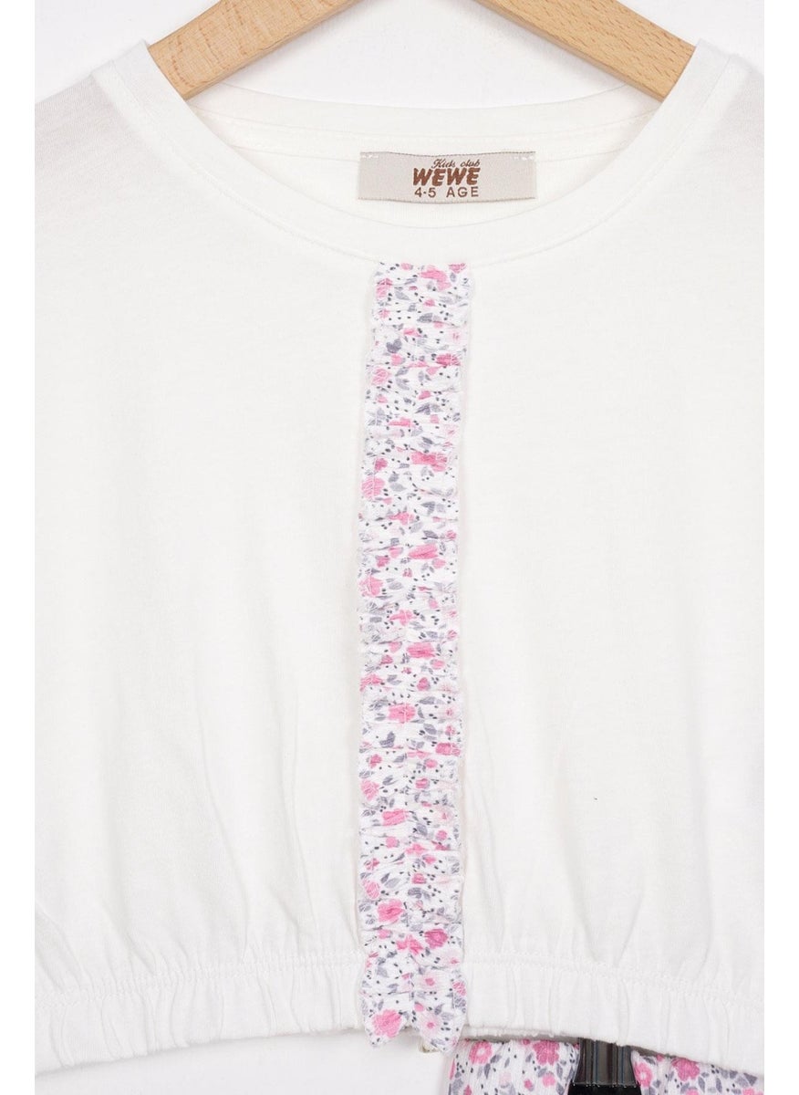 Waist Elastic Double Sleeve Flowered Pink Color Girl Skirt Suit