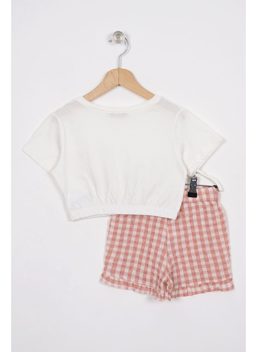 Ruffle Detailed Ecru Powder Color Girl Shorts Set