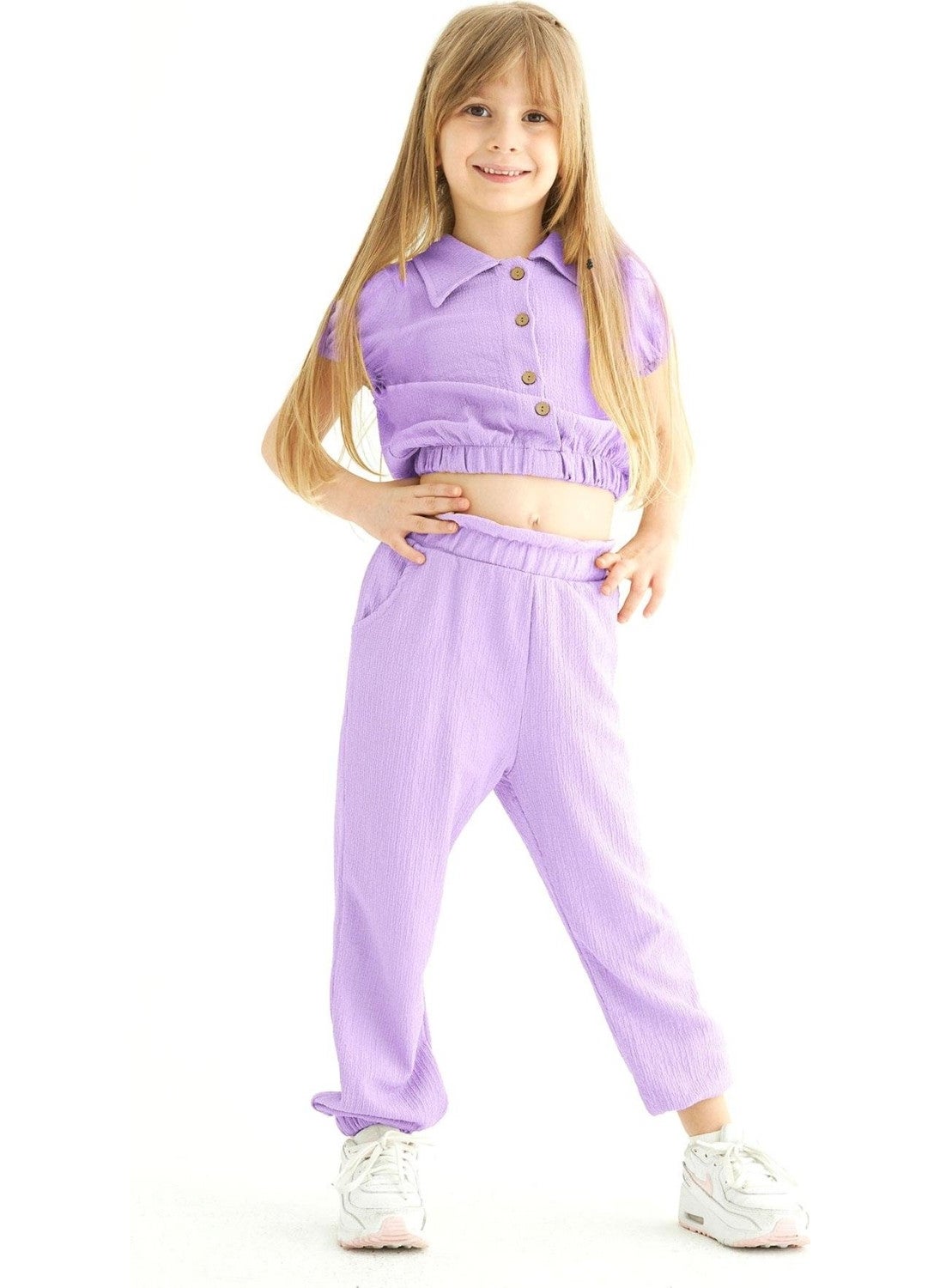 Crew Neck Short Sleeve Watermelon Sleeve Shirt Lilac Color Girl Child Pants Set