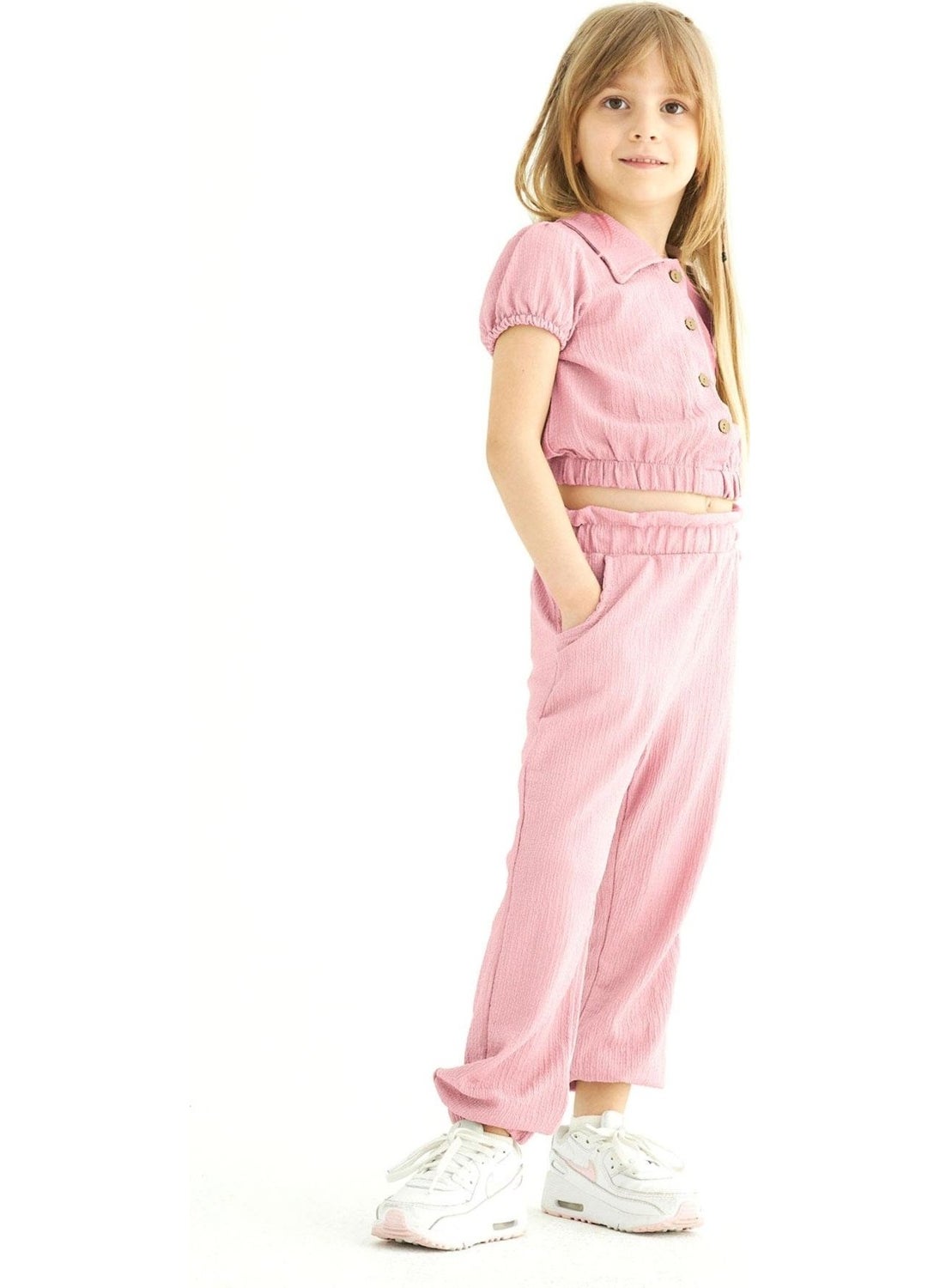 Crew Neck Short Sleeve Watermelon Sleeve Shirt and Powder Color Girl Child Pants Set