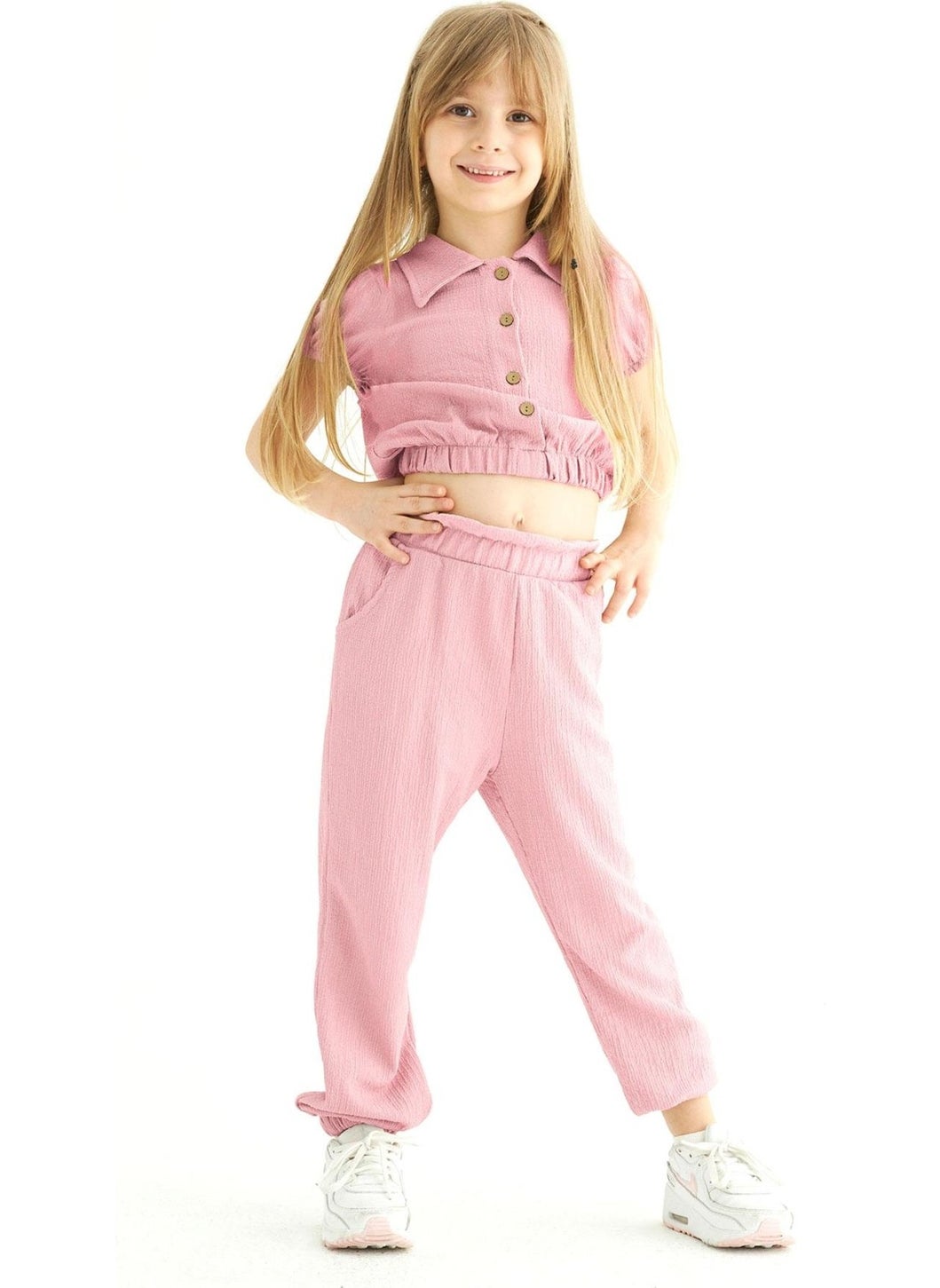 Crew Neck Short Sleeve Watermelon Sleeve Shirt and Powder Color Girl Child Pants Set