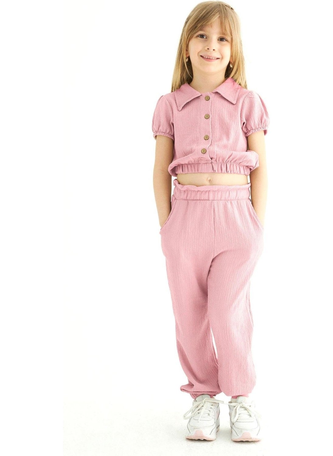 Crew Neck Short Sleeve Watermelon Sleeve Shirt and Powder Color Girl Child Pants Set