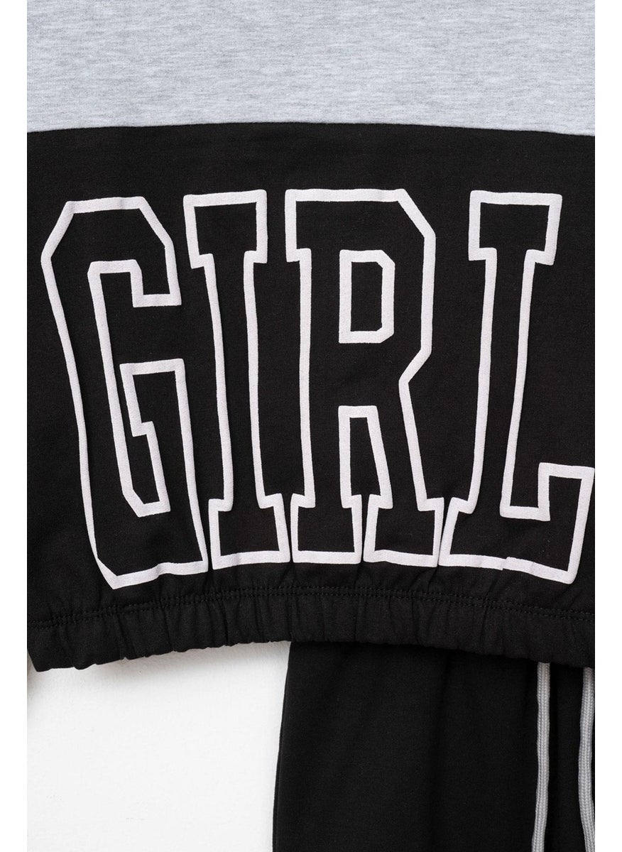 Girls Gray Colored Girls Printed Tracksuit