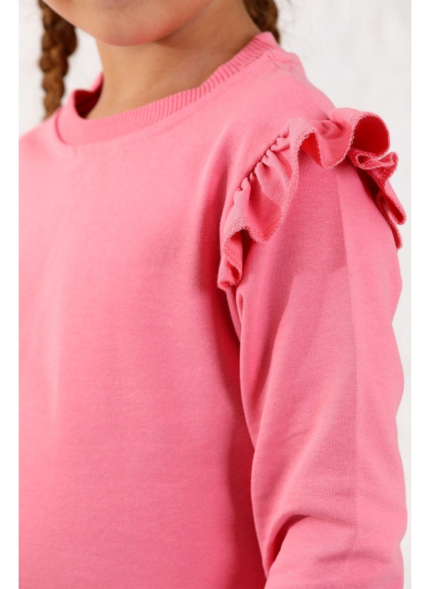 Girls' Ruffle Detailed Shoulder Two Piece Set 3-12 Years Old