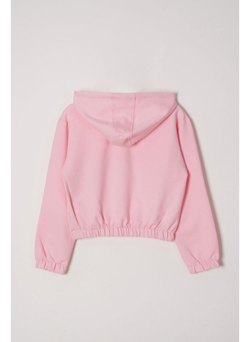 Hooded Long Sleeve Daisy Flowrs Leaf Printed Light Pink Color Girl's Two Piece Set