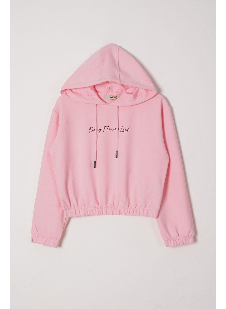 Hooded Long Sleeve Daisy Flowrs Leaf Printed Light Pink Color Girl's Two Piece Set
