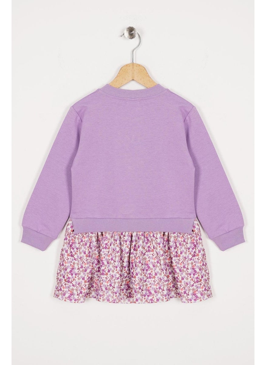 Crew Neck Long Sleeve Rabbit Printed Lilac Color Girl Skirt Suit