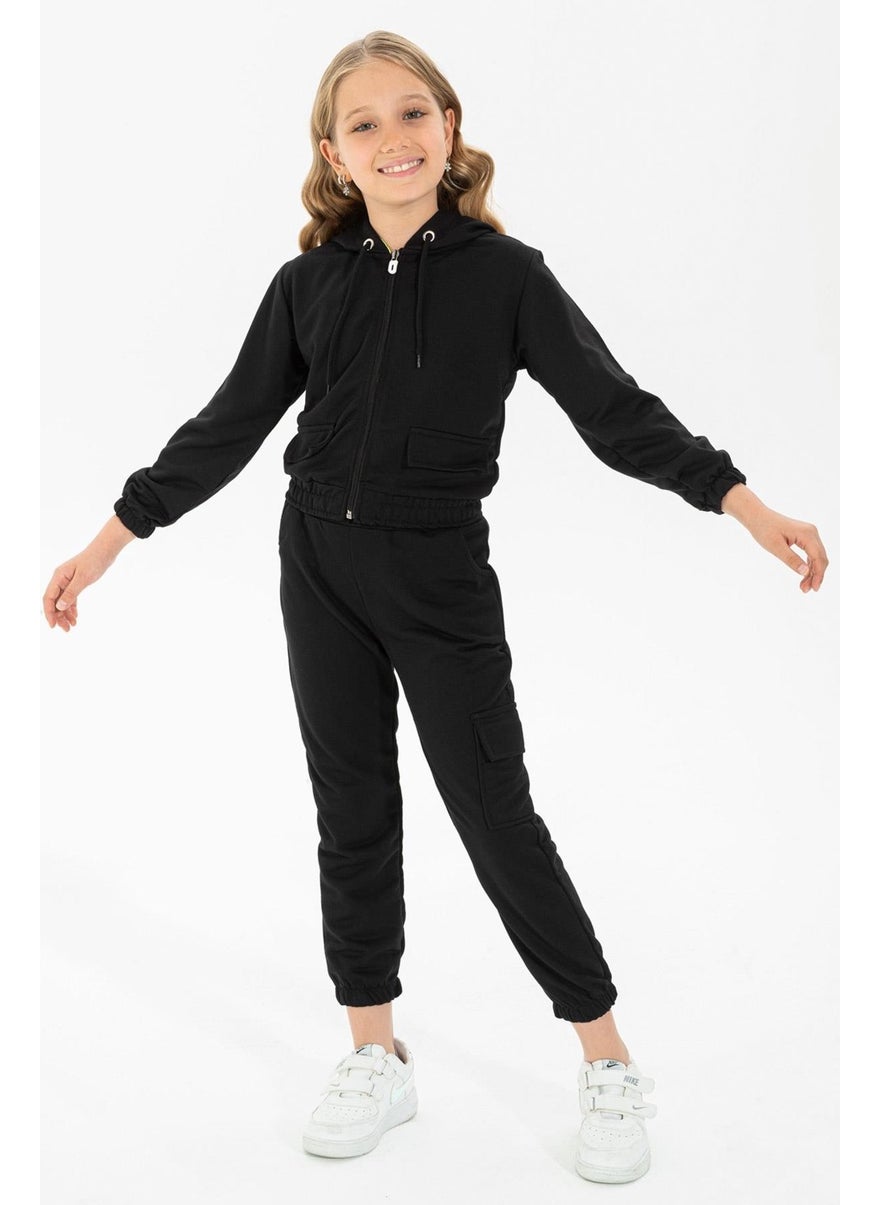 Girls Hooded Mesh Waist Drawstring Bottom-Top Set 6-9 Years