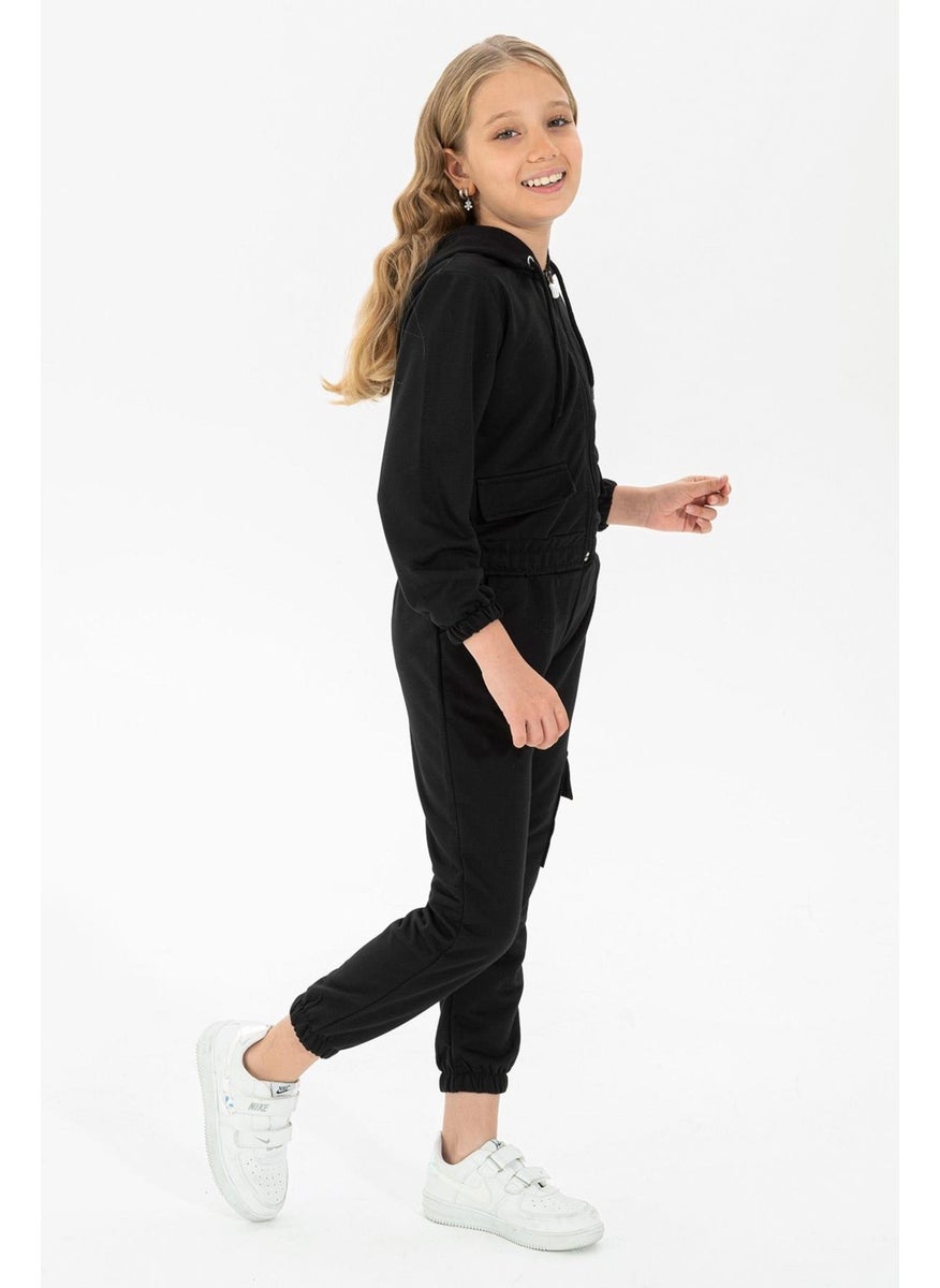 Girls Hooded Mesh Waist Drawstring Bottom-Top Set 6-9 Years