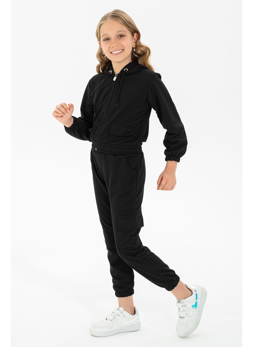 Girls Hooded Mesh Waist Drawstring Bottom-Top Set 6-9 Years
