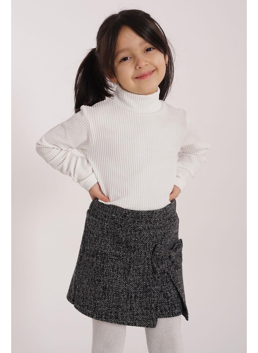 Bow Detailed Black Color Girl Skirt Suit