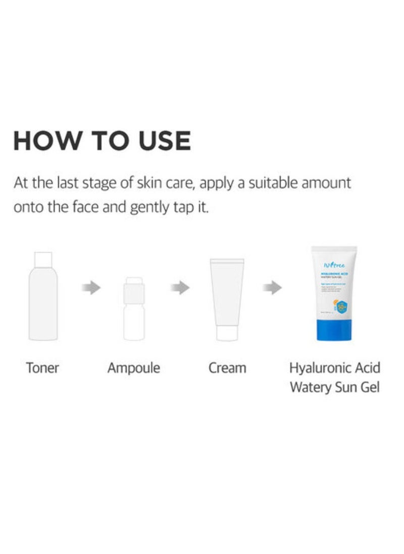 ISNTREE Hyaluronic Acid Watery Sun Gel 50ml – Korean Sunscreen with SPF50 PA++++ – Hydrating & Lightweight Sun Cream for Sensitive Skin – UV Protection & Moisturizing Face Sunscreen for Oily & Dry Skin