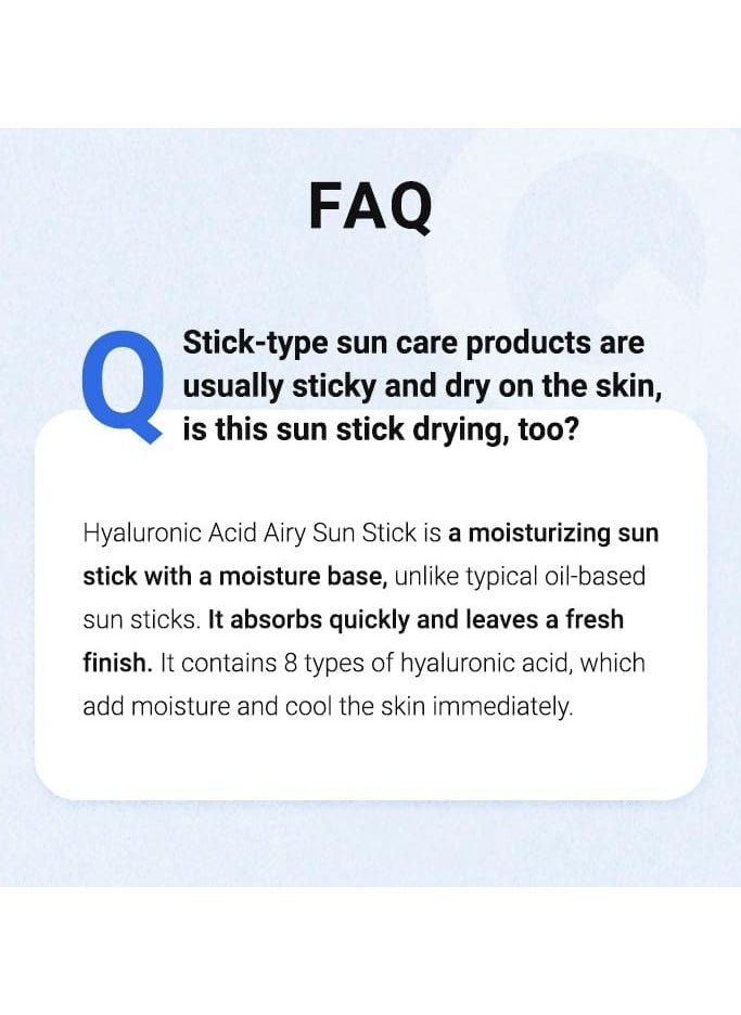 ISNTREE Hyaluronic Acid Airy Sun Stick SPF 50+ 22g – Lightweight, Hydrating Sunscreen Stick for Face & Body – Non-Greasy, Broad Spectrum Protection, Korean Skincare