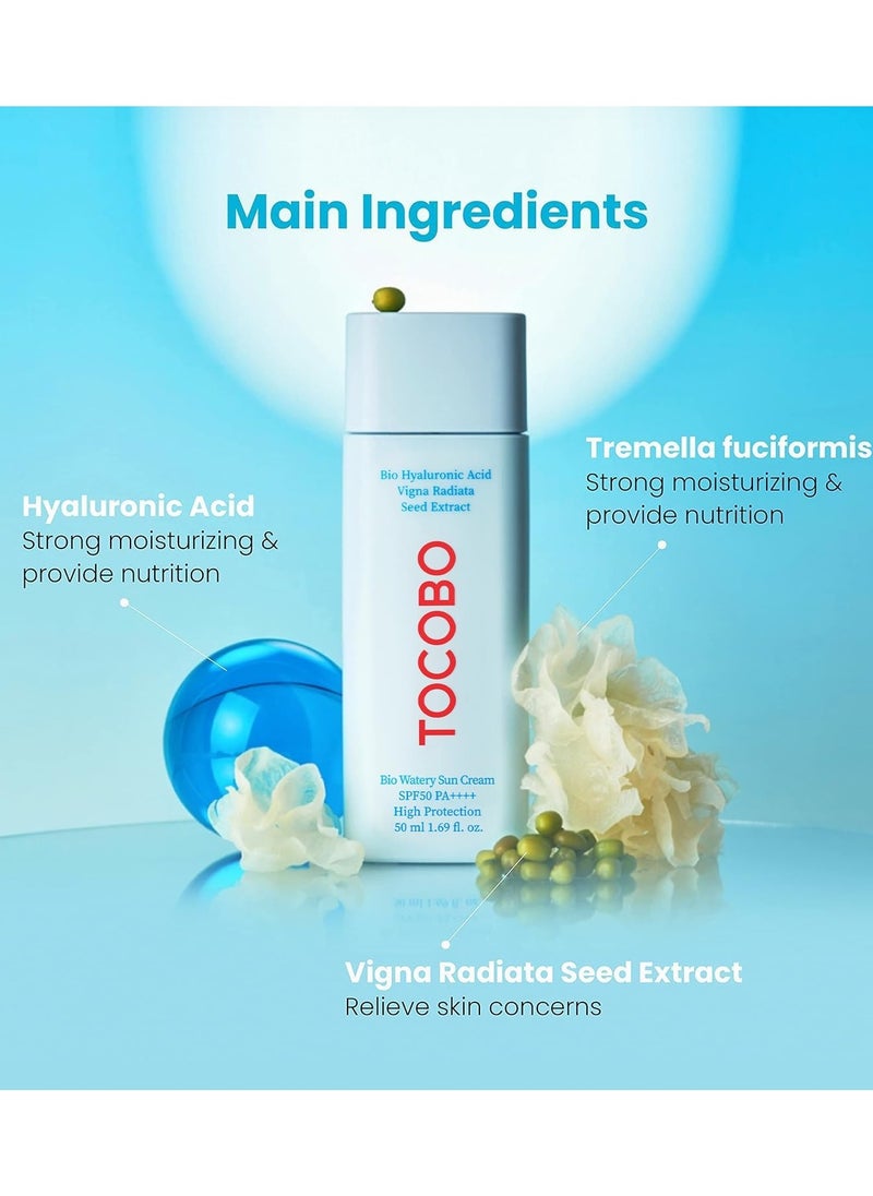 Tocobo Bio Watery Sun Cream SPF50+ PA++++ – Korean Sunscreen 50ml – Hydrating & Lightweight Face Sun Cream for Sensitive Skin – UV Protection & Non-Greasy Sun Cream for Oily & Dry Skin