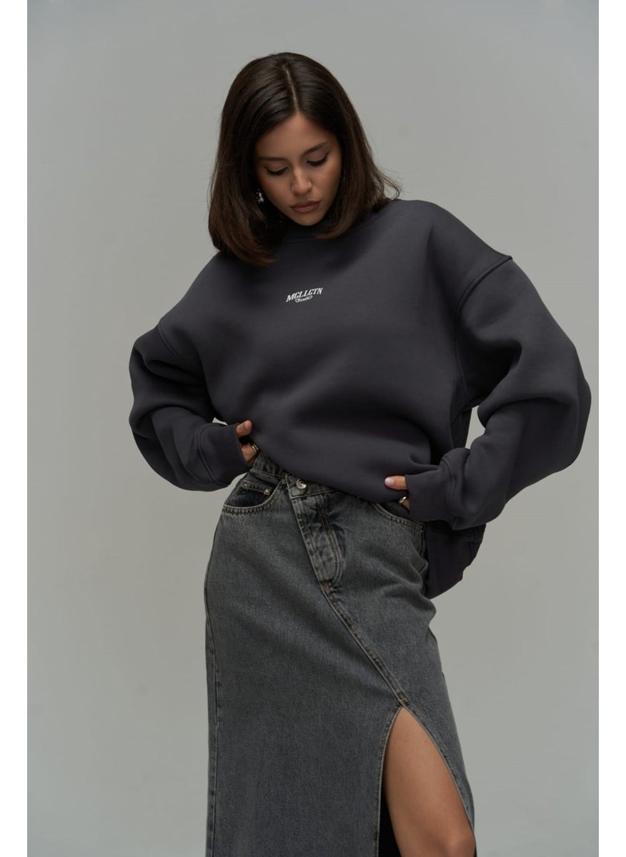 Mcllctn Fear Less Anthracite Unisex Oversize Sweatshirt
