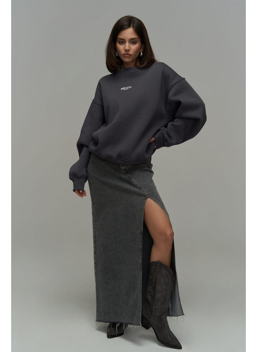 Mcllctn Fear Less Anthracite Unisex Oversize Sweatshirt