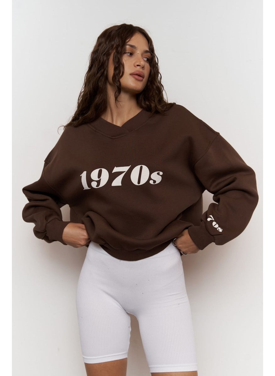 1970S Brown Oversize Unisex Sweatshirt