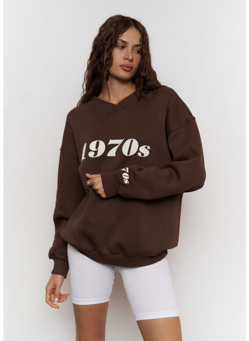 1970S Brown Oversize Unisex Sweatshirt