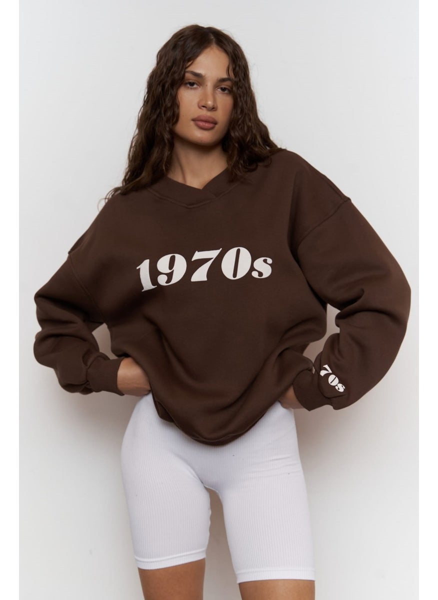 1970S Brown Oversize Unisex Sweatshirt