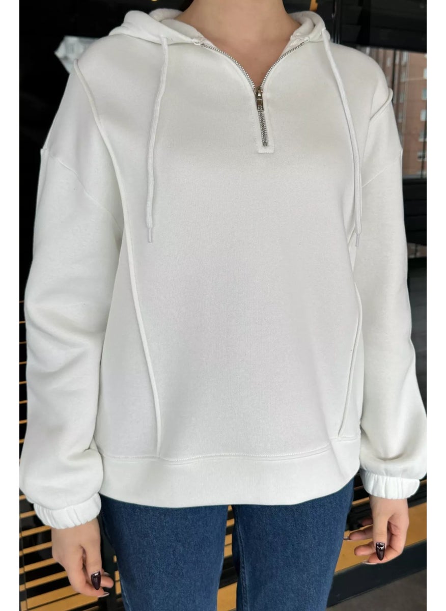 Half Zipper Three Thread Raised Women's Sweatshirt