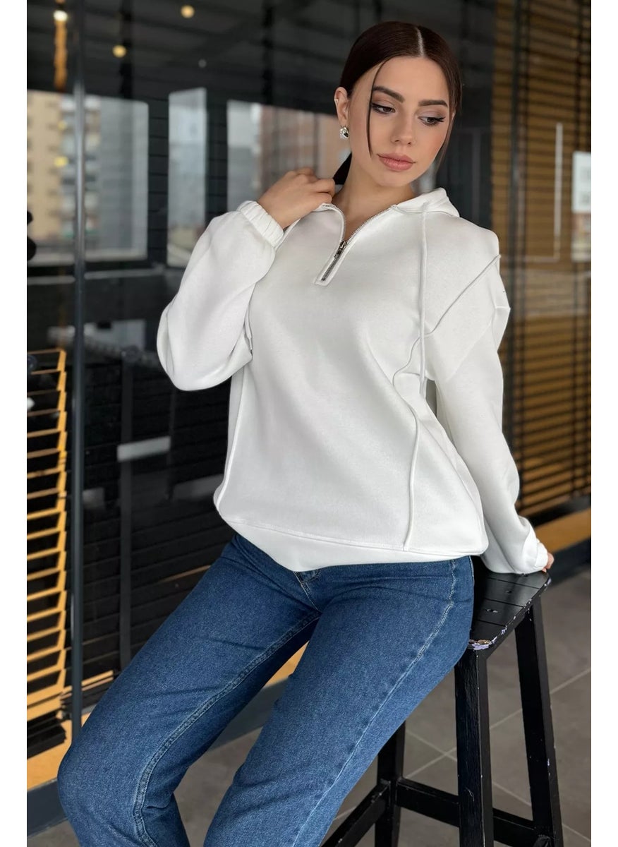Half Zipper Three Thread Raised Women's Sweatshirt