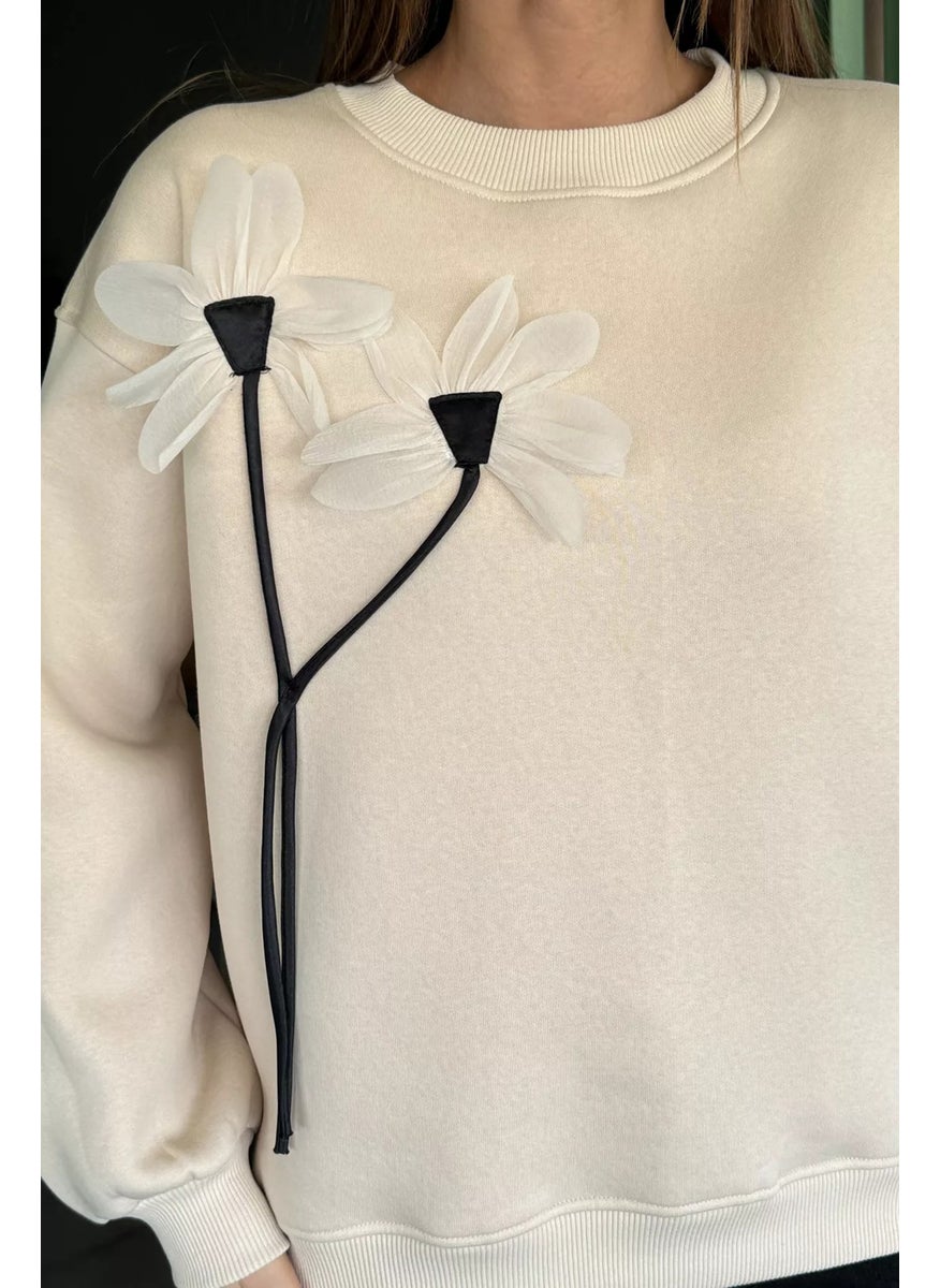 Rose Detailed Raised Sweatshirt