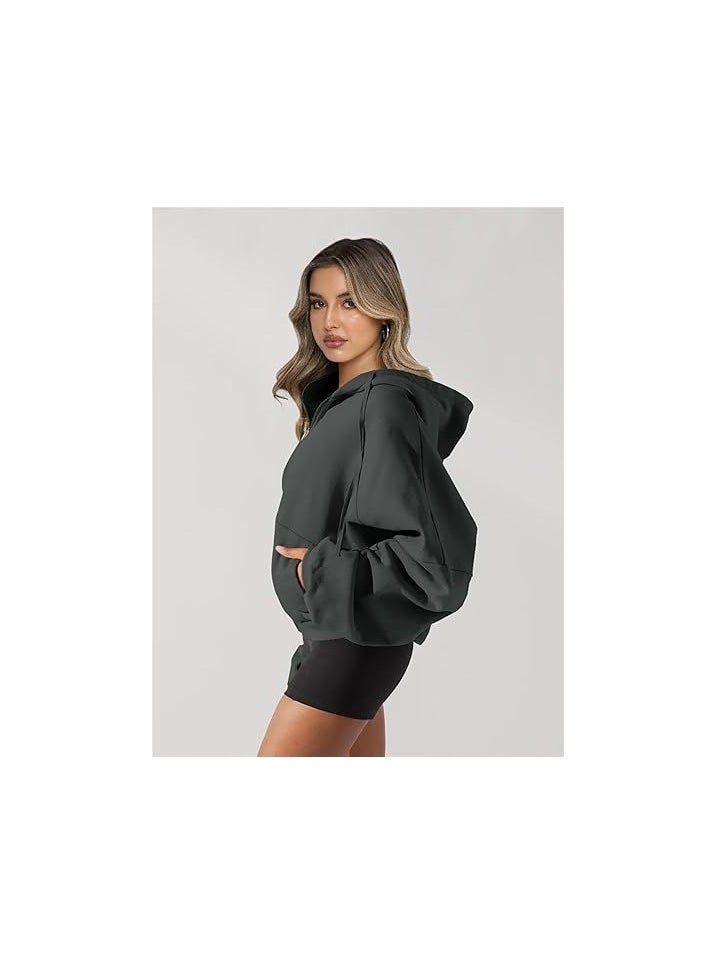 Women's long-sleeved hooded zipper hoodie cardigan casual sport coat gray