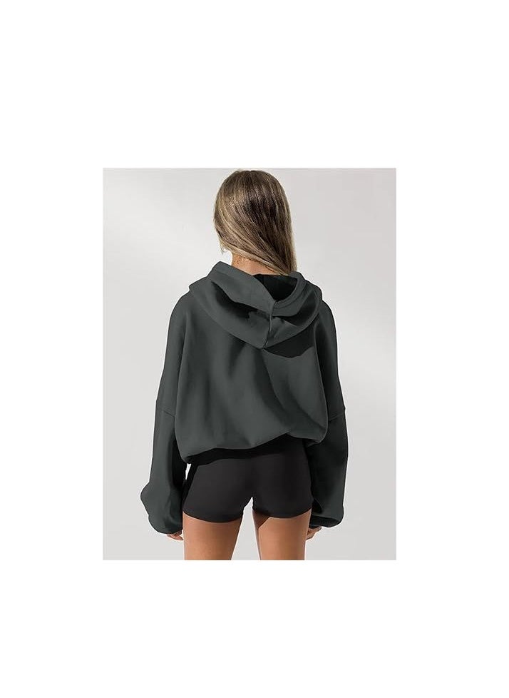 Women's long-sleeved hooded zipper hoodie cardigan casual sport coat gray