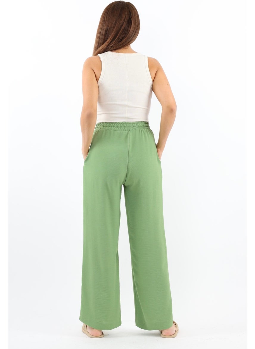 Women's Relaxed Green Waist Elastic Straight Cut Pocket Ayrobin Trousers