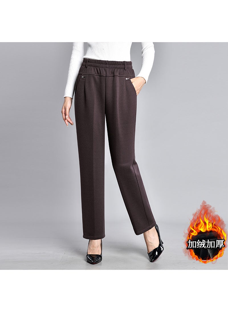 High Waist Fleece Lined Straight Leg Casual Pants for Middle-Aged Mothers Comfortable Winter Long Trousers Womens Fashion brown [fleece-lined thickening]]