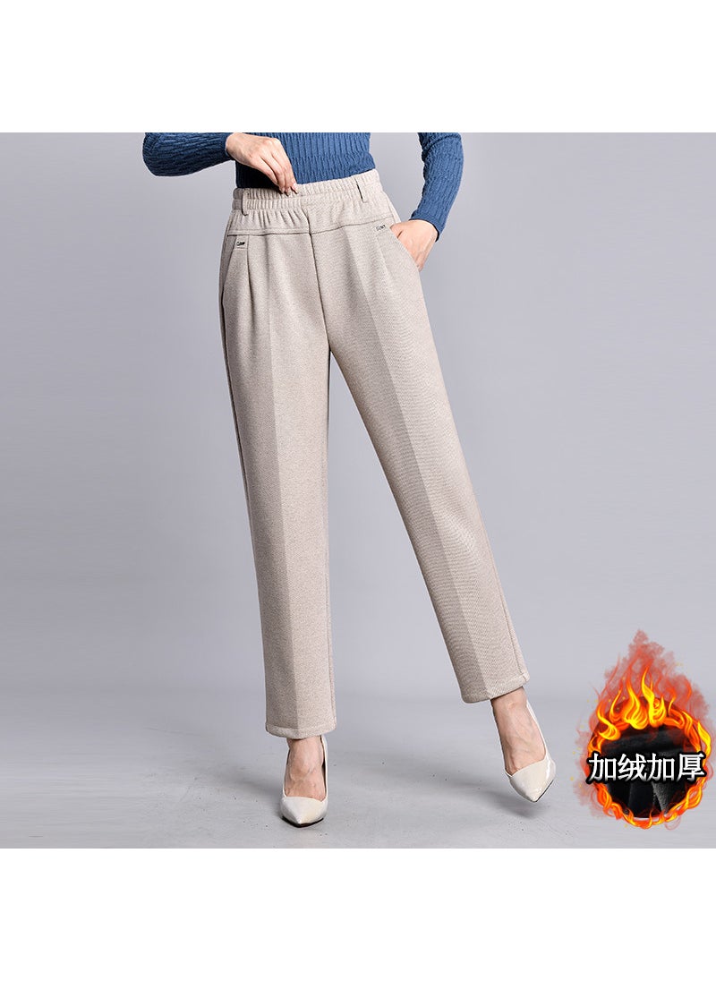 High Waist Fleece Lined Straight Leg Casual Pants for Middle-Aged Mothers Comfortable Winter Long Trousers Womens Fashion Khakis [fleece-lined thickening]]