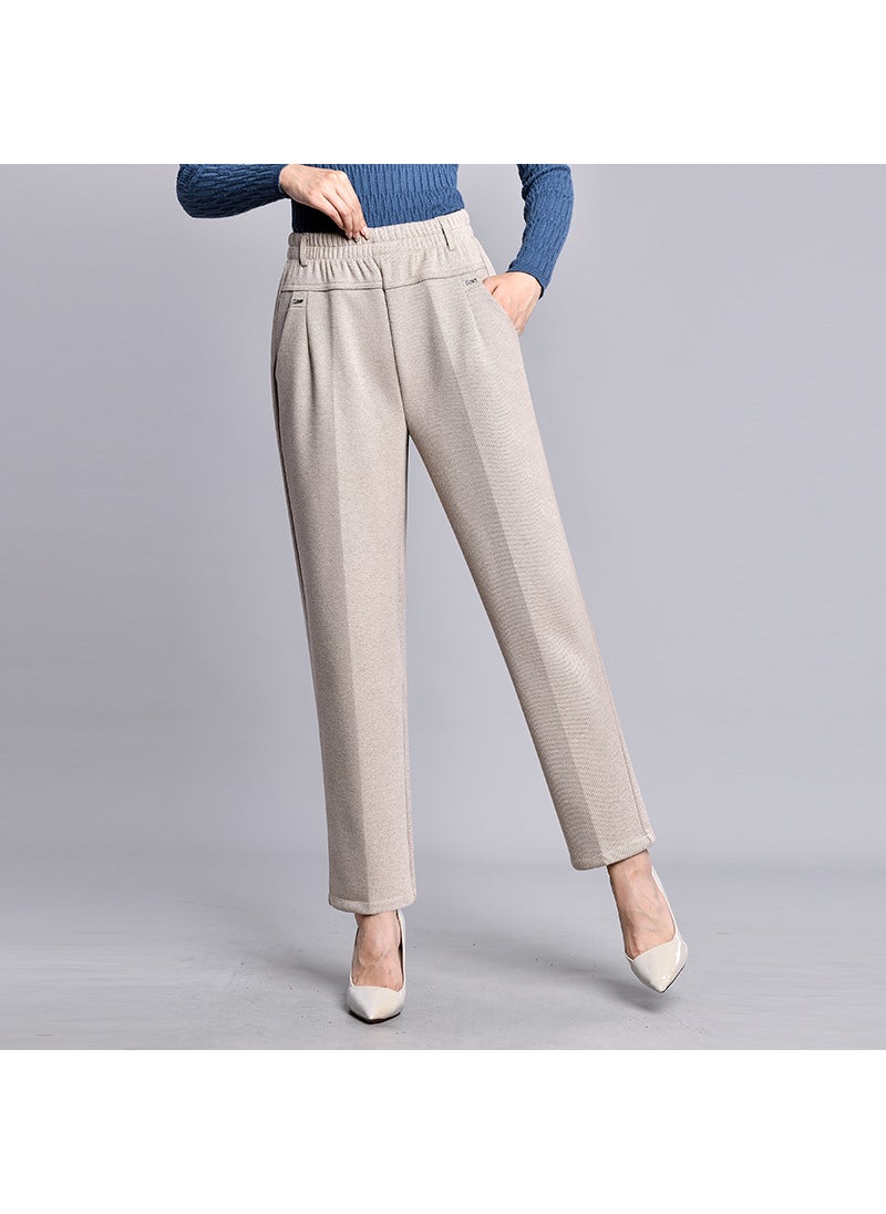High Waist Fleece Lined Straight Leg Casual Pants for Middle-Aged Mothers Comfortable Winter Long Trousers Womens Fashion Khakis [Spring and Autumn regular]]