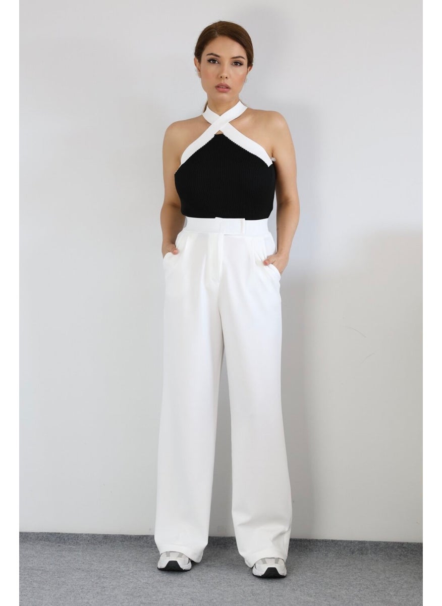 Line Women's Lycra Velcro Closure White Palazzo Trousers