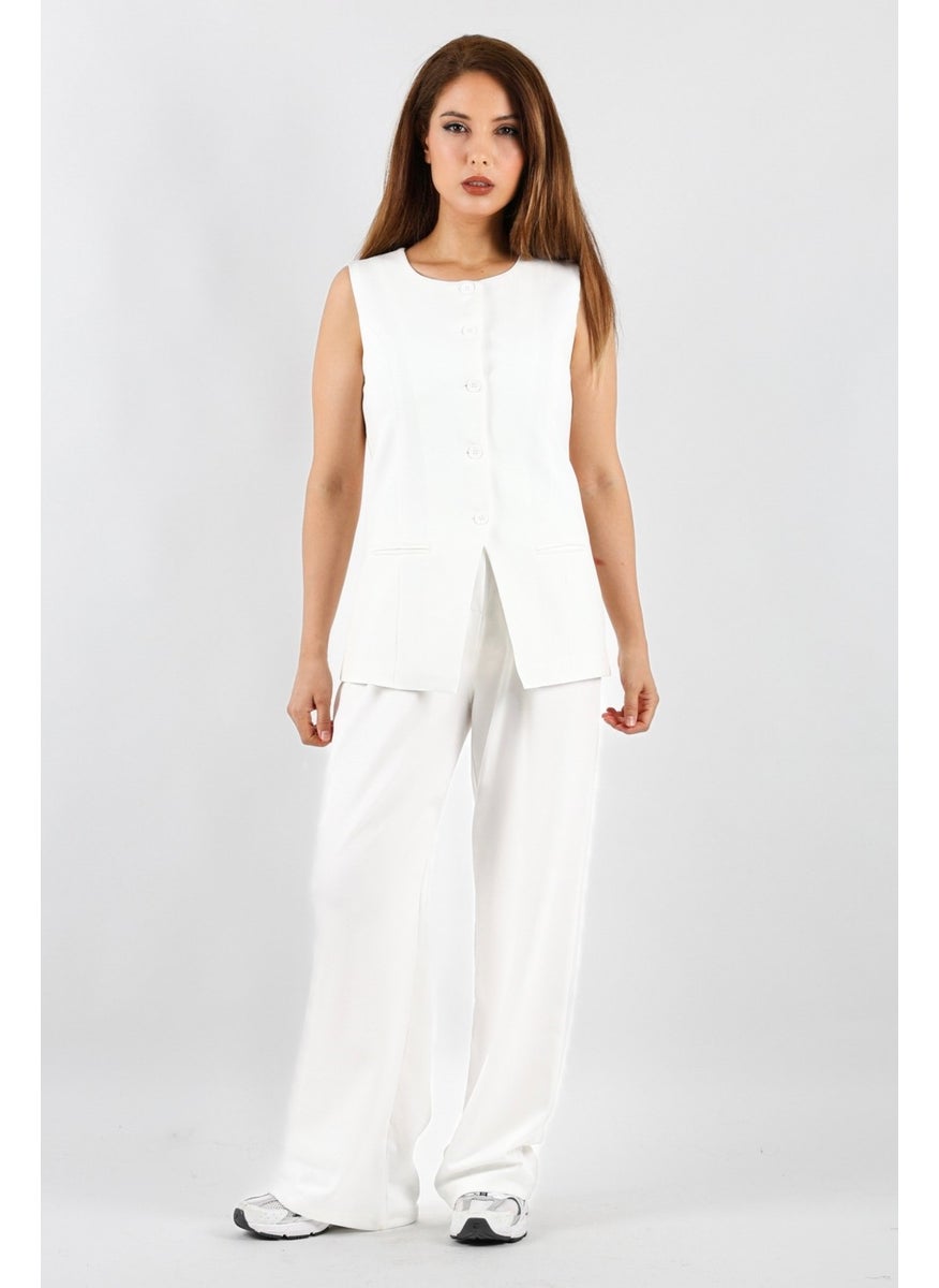 Line Women's Lycra Velcro Closure White Palazzo Trousers