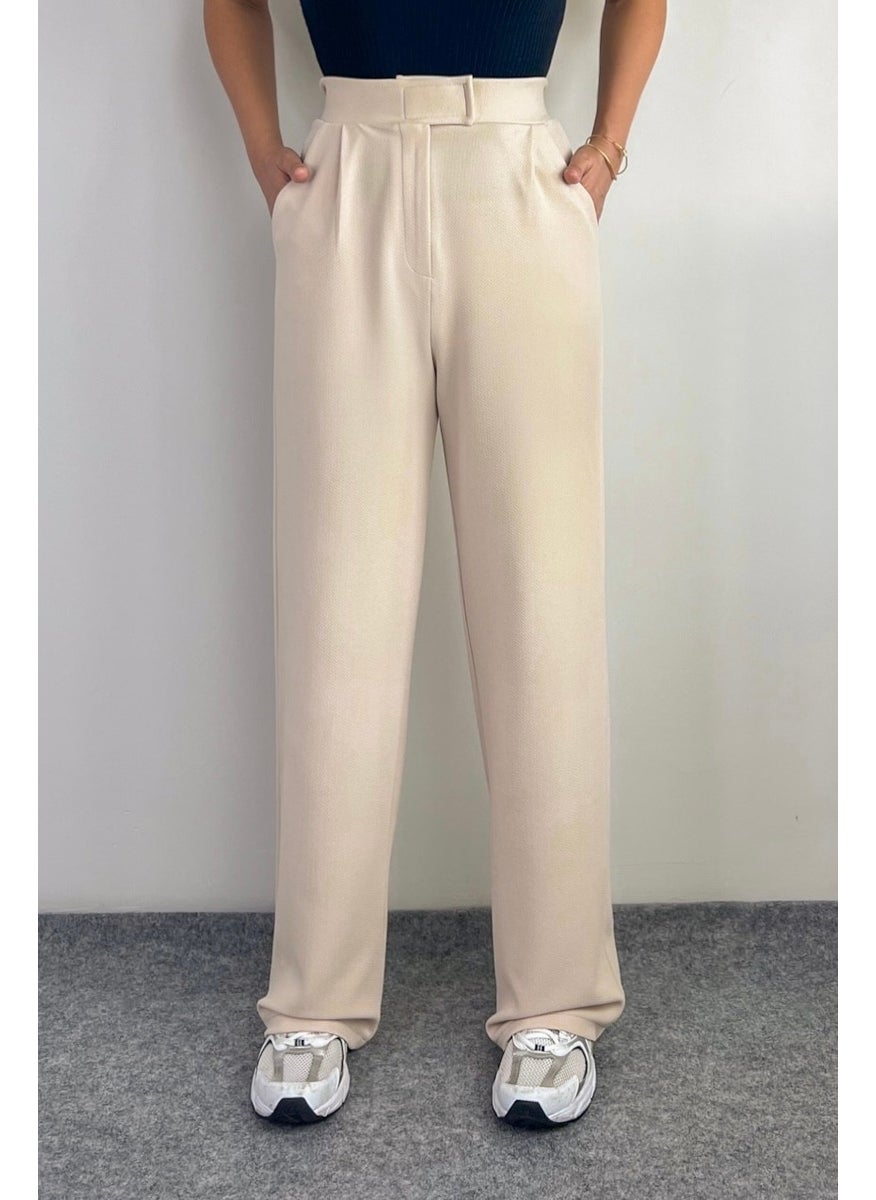Line Women's Lycra Velcro Closure Light Beige Palazzo Trousers