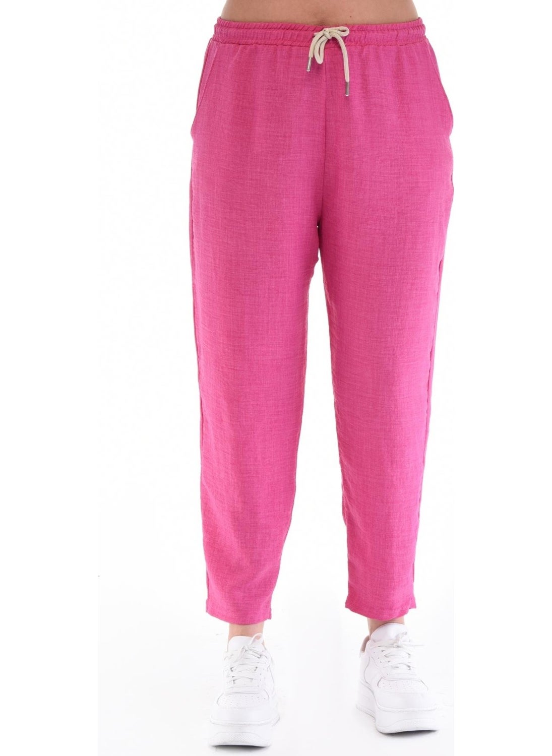 Women's Plus Size Synthetic Linen High Waist Elastic Skinny Leg Mom Pants C611