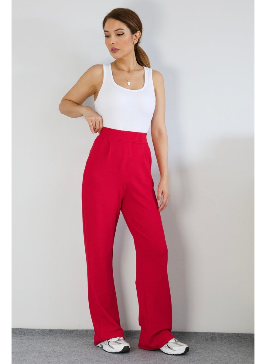 Line Women's Lycra Velcro Closure Red Palazzo Trousers