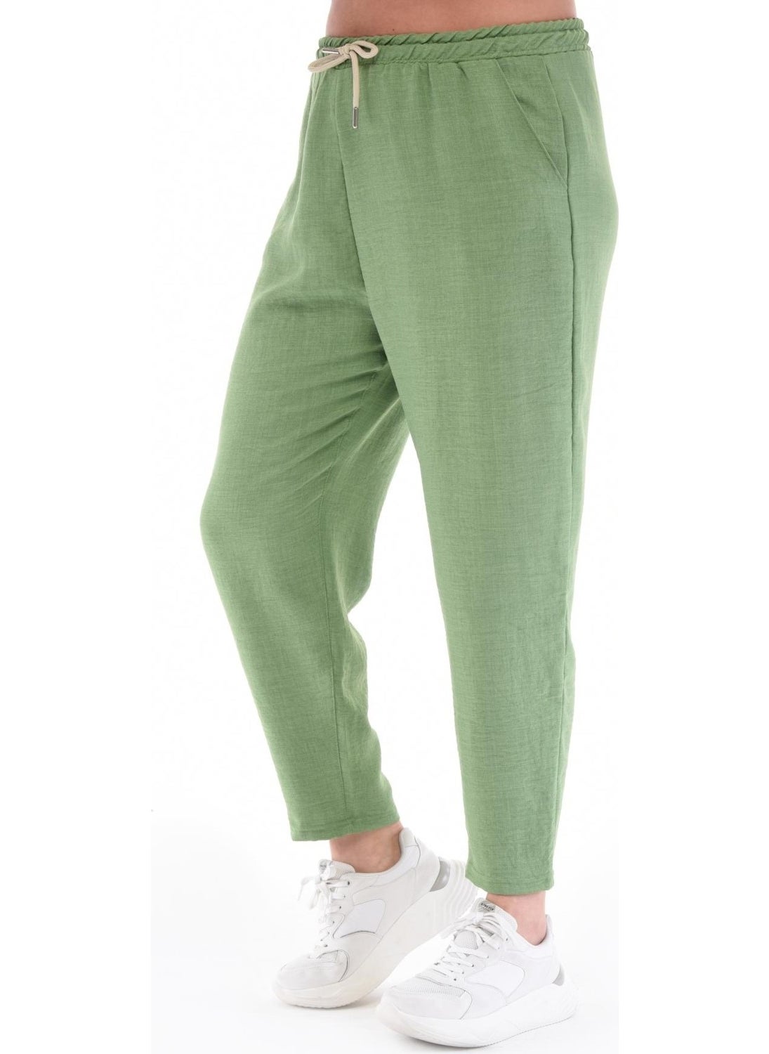Women's Plus Size Synthetic Linen High Waist Elastic Skinny Leg Mom Pants C611