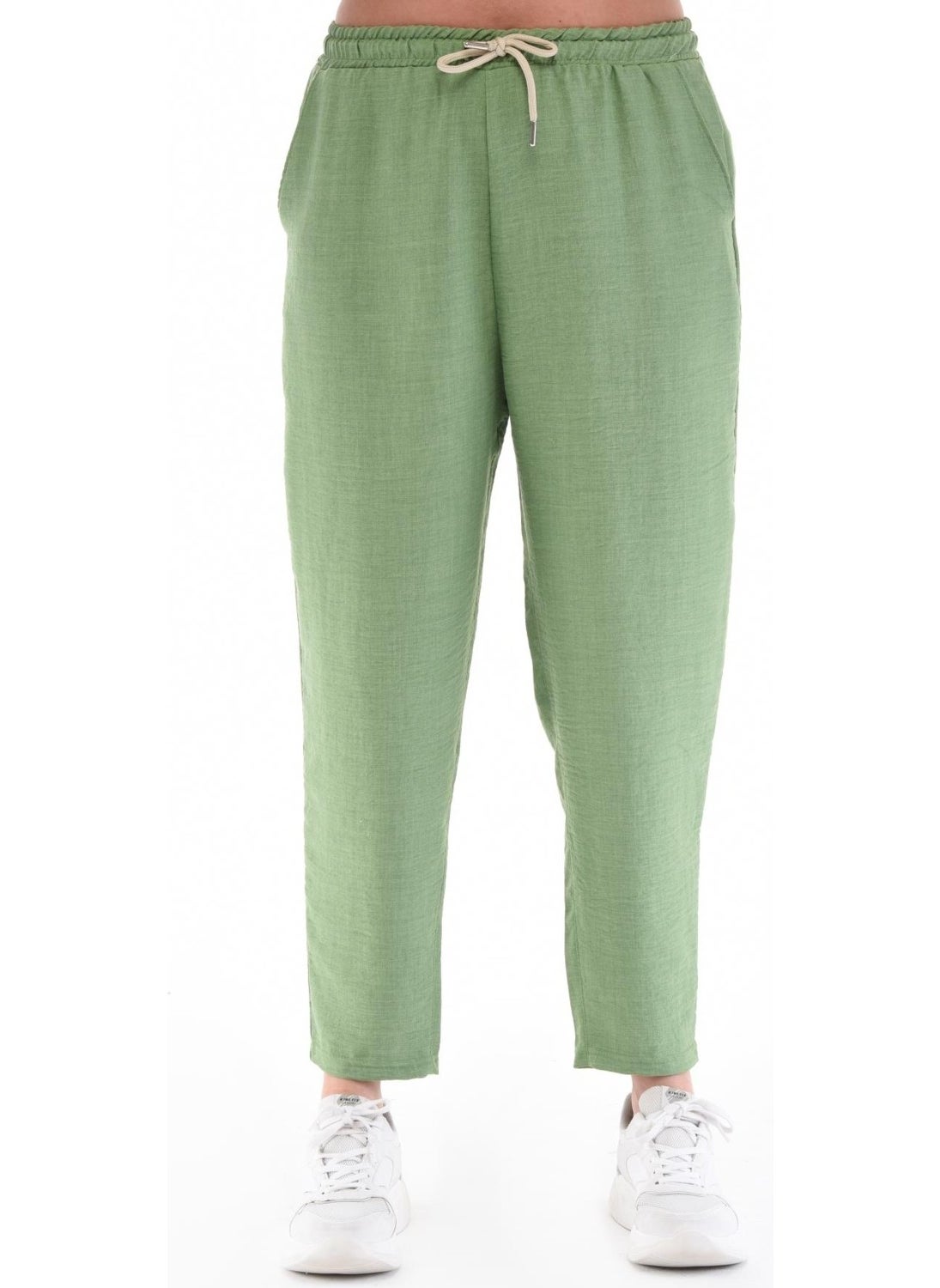 Women's Plus Size Synthetic Linen High Waist Elastic Skinny Leg Mom Pants C611